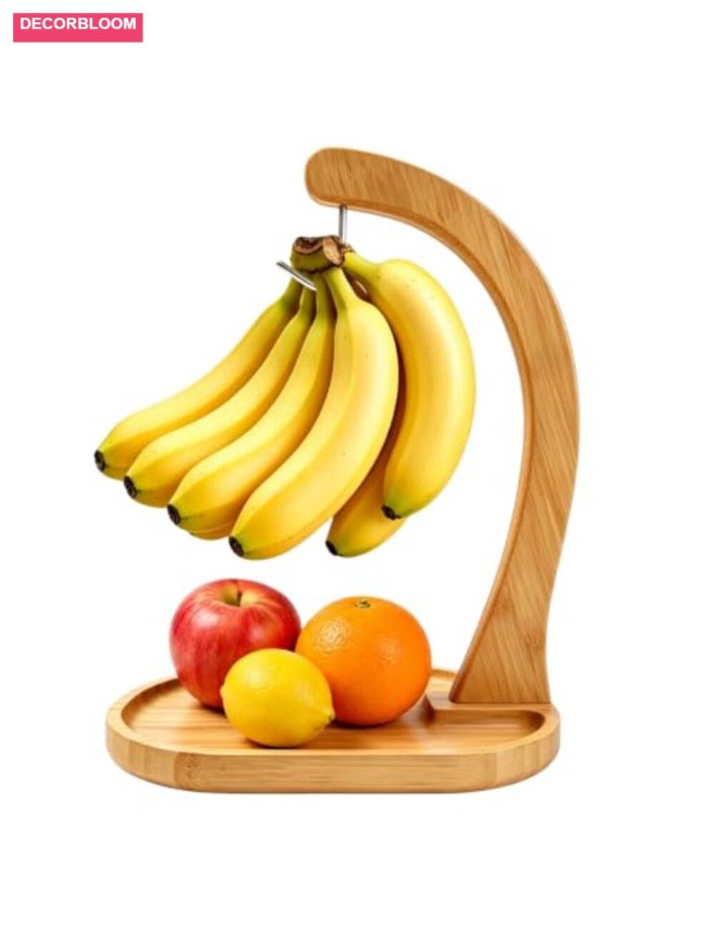 Bamboo Banana Holder 304 Stainless Steel Hook Fruit Tray Kitchen Storage